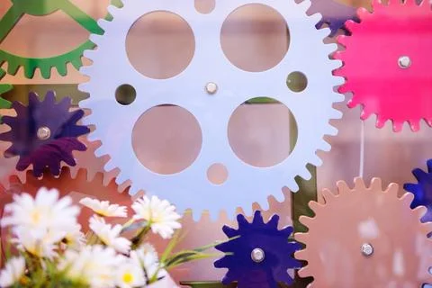 Gears teamwork machine gears engine design technology industry concept bac... Foto stock