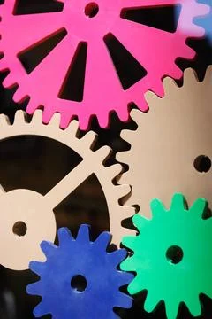 Gears teamwork machine gears engine design technology industry concept bac... Foto stock