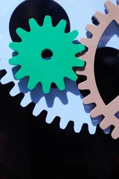 Gears teamwork machine gears engine design technology industry concept bac... Foto stock