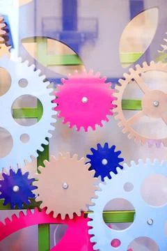 Gears teamwork machine gears engine design technology industry concept bac... Foto stock