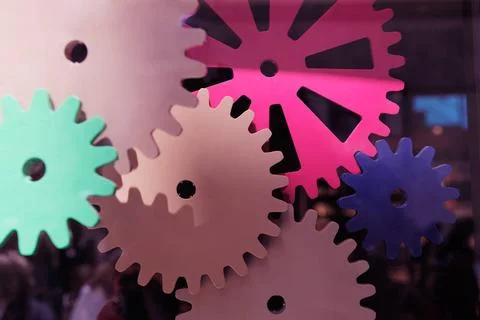 Gears teamwork machine gears engine design technology industry concept bac... Foto stock