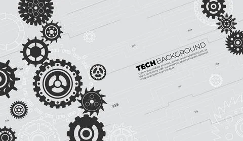 Gears tech background. Conceptual mechanics, gear elements banner. Technology or Stock Illustration