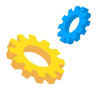 Gears vector isometric. Mechanical technology machine engineering symbol Stock Illustration