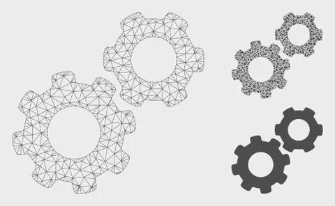 Gears Vector Mesh Wire Frame Model and Triangle Mosaic Icon Stock-Illustration