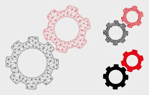 Gears Vector Mesh Wire Frame Model and Triangle Mosaic Icon Stock-Illustration