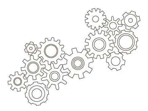 Gears vector set in hand drawn style. Goal, Planning, idea concept doodle ill Stock-Illustration