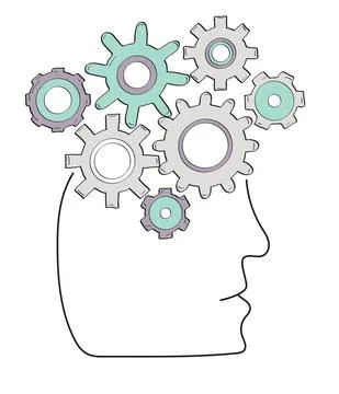 Gears vector set in hand drawn style. Goal, Planning, idea concept doodle ill Stock Illustration