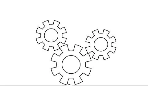 Gears wheel symbol technology, continuous one line drawing. Moving cog gears  Stock Illustration