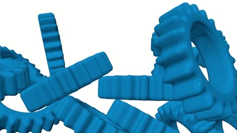 Gears on a white background flying randomly Stock Footage 243504170