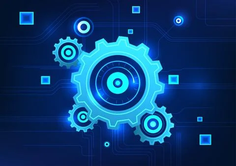 GearTechnology Multiple overlapping gears are connected together with techn.. 스톡 일러스트