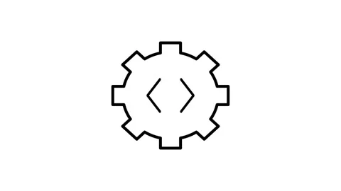 A gearwheel featuring a code symbol, representing the integration of techno.. Stock Footage 334095236
