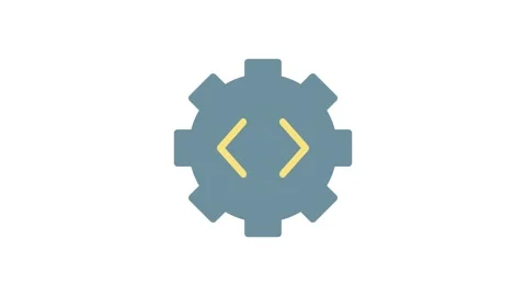 A gearwheel featuring a code symbol, representing the integration of techno.. Stock Footage 334100892