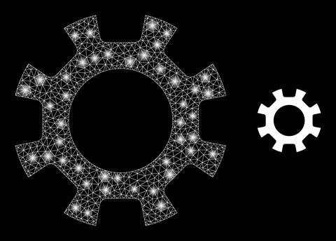 Gearwheel Icon - Wire Frame Mesh with Light Spots Stock Illustration