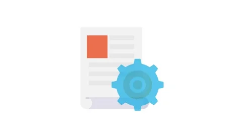 A gearwheel next to a document icon, symbolizing the integration of technol.. Stock Footage 332199189