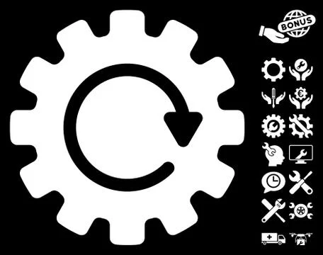 Gearwheel Rotation Vector Icon with Tools Bonus Illustrazione stock