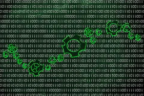 Gearwheels on binary code, concept of business intelligence software Stock-Illustration