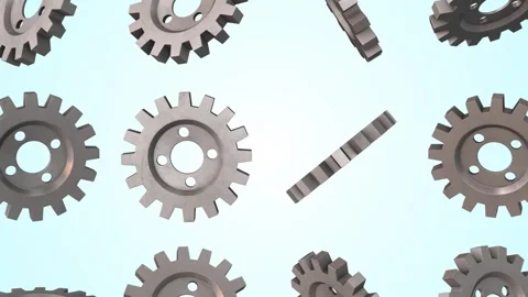 Gearwheels Falling on a Light Background. Gear 3D Animation. Setting Icons. 4K Stock Footage 293084589