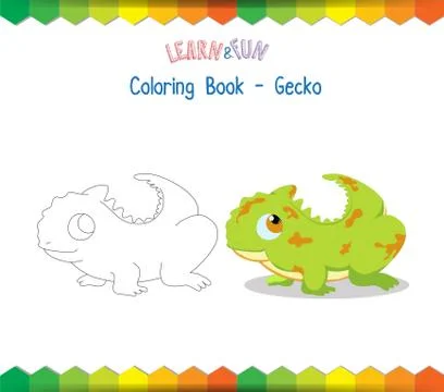 Gecko coloring book educational game Stock Illustration