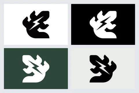 Gecko Lightning Bolt Logo Set Vector Icon Stock Illustration
