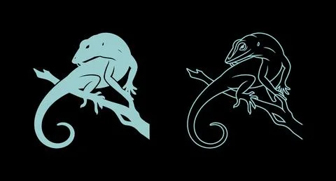 Gecko lizard perched on a tree branch silhouette illustration with black イラスト素材
