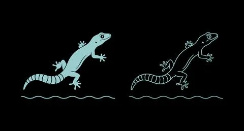 Gecko lizard silhouette vector design over water wave pattern with silhouette Stock Illustration