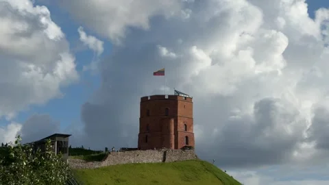 Gediminas Tower Beneath Dramatic Summer Clouds in Vilnius Stock Footage 341397535