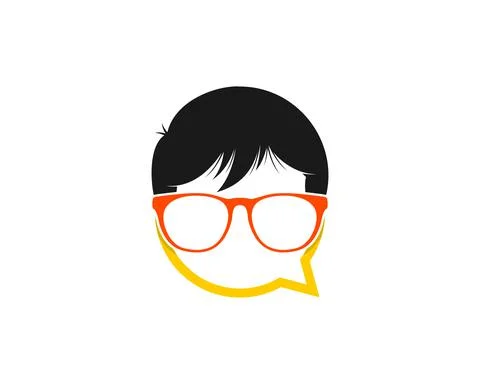 Geek boy using eyeglasses in the bubble chat shape Stock Illustration