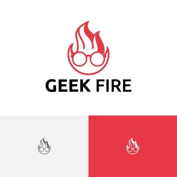 Geek Fire Nerd Flame Head Glasses Smart Education Logo Stock Illustration