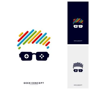 Geek Games Leaf Logo Concept Vector. Game Geek Logo Template - Vector Stock Illustration