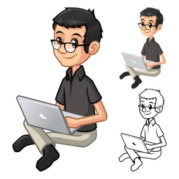 Geek with Glasses Playing a Notebook Stock Illustration