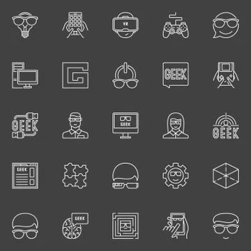 Geek line vector icons Illustrazione stock