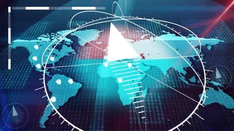 Geek looking 3D rendering of the light blue world Internet map shot aslant wi Stock Illustration