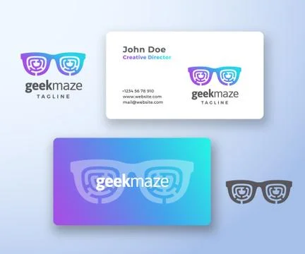 Geek Maze Abstract Vector Sign or Logo and Business Card Template. Premium Stock Illustration