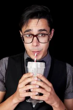 Geek with milkshake Stock Photos