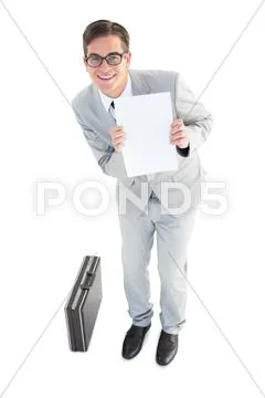 Geeky businessman showing page to camera Stock Photos