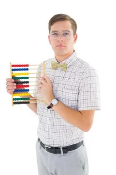 Geeky hipster holding an abacus Stock Photos