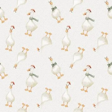 Geese in festive attire create a charming, seamless textile pattern for dec.. Illustrazione stock