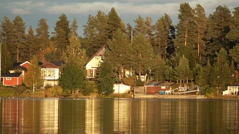 Geese start to fly south for winter from the lake in Sweden, autumn day Stock Footage 117288971