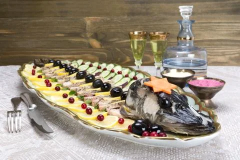 Gefilte fish, stuffed fish, stuffed pike Stock Photos