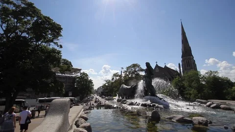 Gefion Fountain in the Sunny Day Stock Footage