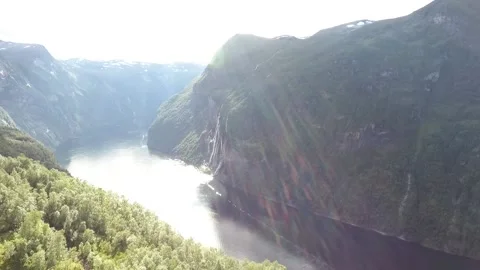 Geiranger forward and vertical 7 sisters Stock Footage 201326236