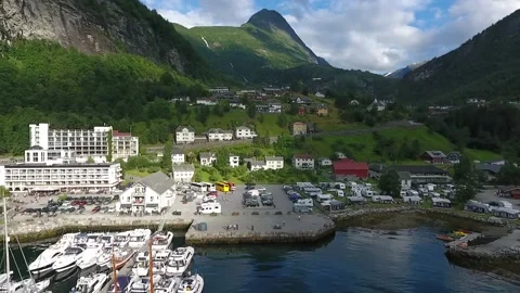 Geiranger town backwards reverse Stock Footage 201326308