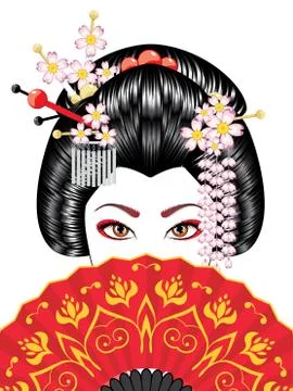 Geisha with Fan Stock Illustration