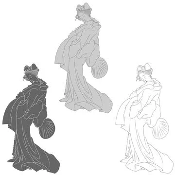 Geisha holding a fan Stock Illustration