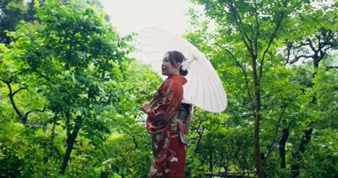 Geisha with an umbrella Stock Footage 312012085