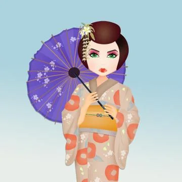 Geisha with umbrella Stock Illustration