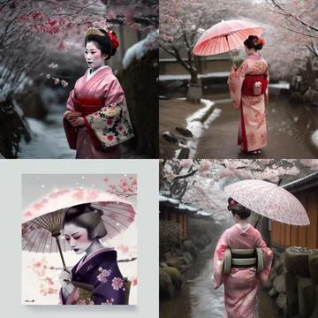 Geisha in winter. 스톡 일러스트