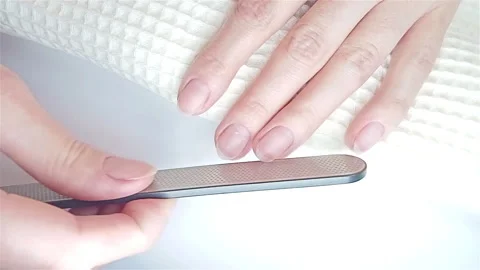 Gel polish manicure step-by-step video tutorial. Nails filling Stock Footage 277358455