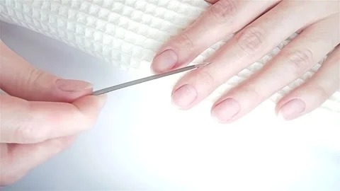 Gel polish manicure step-by-step video tutorial. Nails filling Stock Footage 277359175