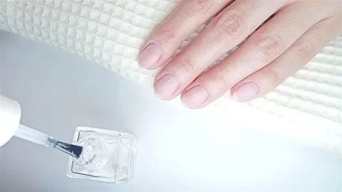 Gel polish manicure step-by-step video tutorial. Step 6 Primer application Video stock 278152344